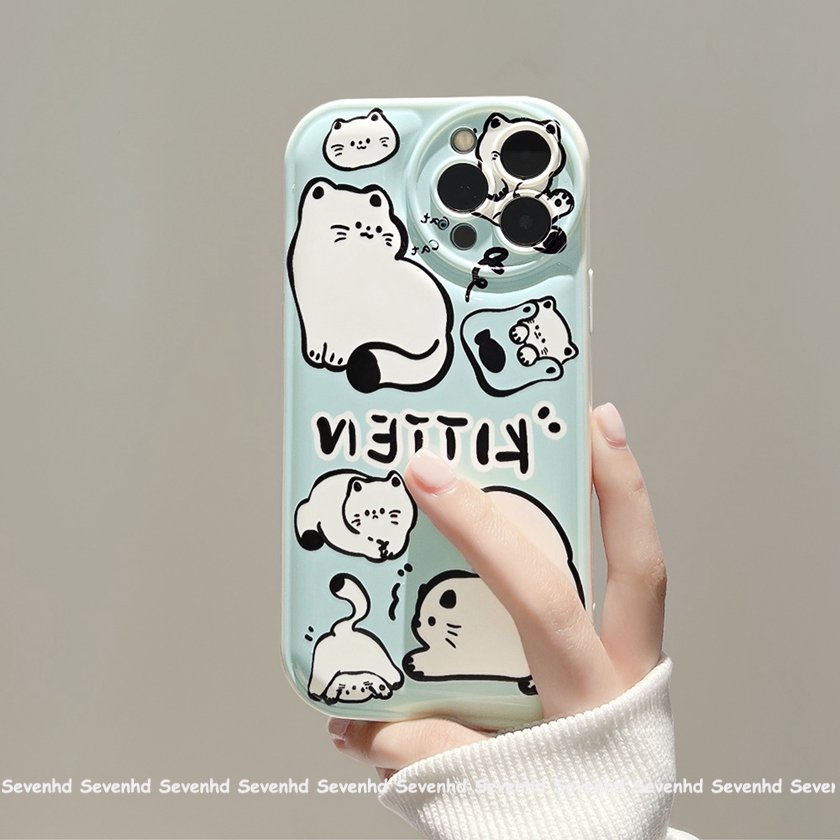 Ốp Điện Thoại Mềm Hình Mèo Mắt To Màu Trắng Cho iPhone 14 13 12 11 Pro Max X XR Xs Max 8 7 6 6s Plus SE 2020