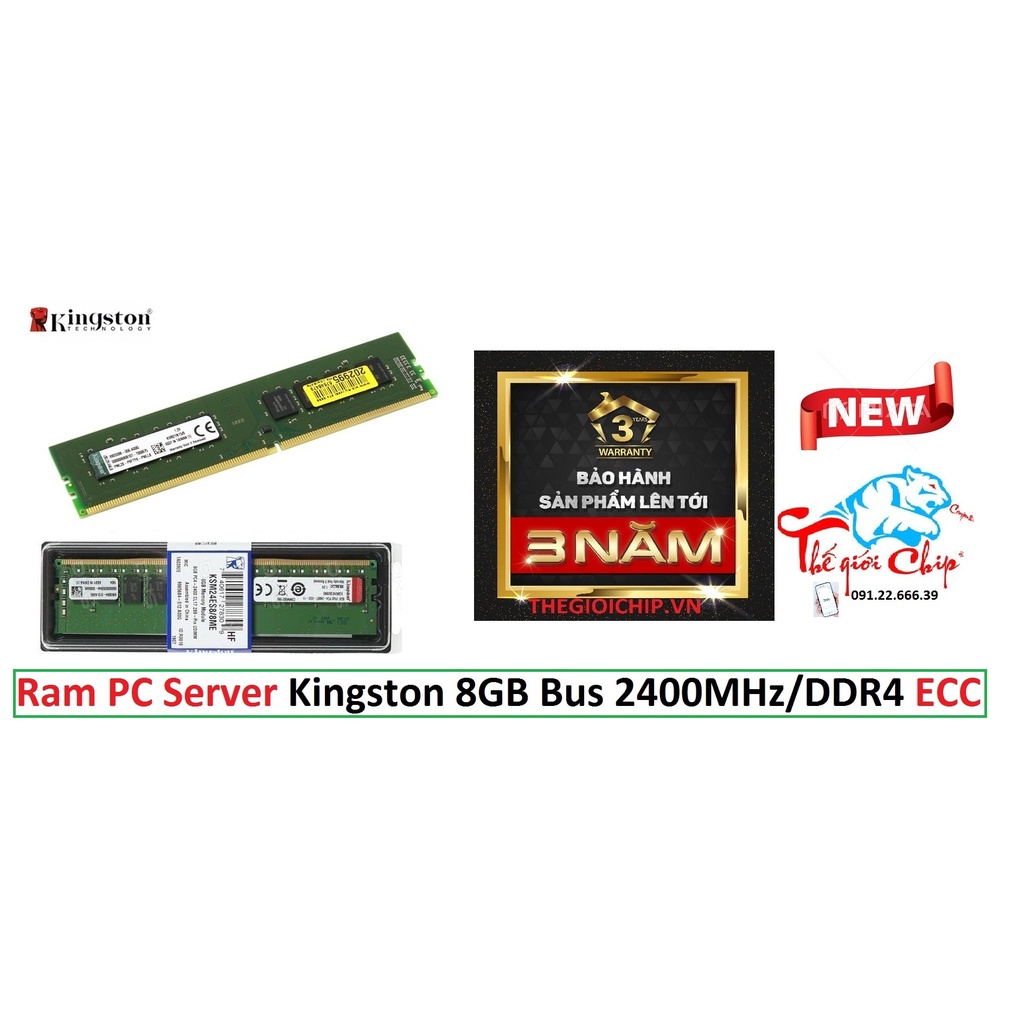 [HCM]Ram PC Server Kingston 8GB Bus 2400MHz/DDR4 ECC (CTY Box - BH 3 Năm)
