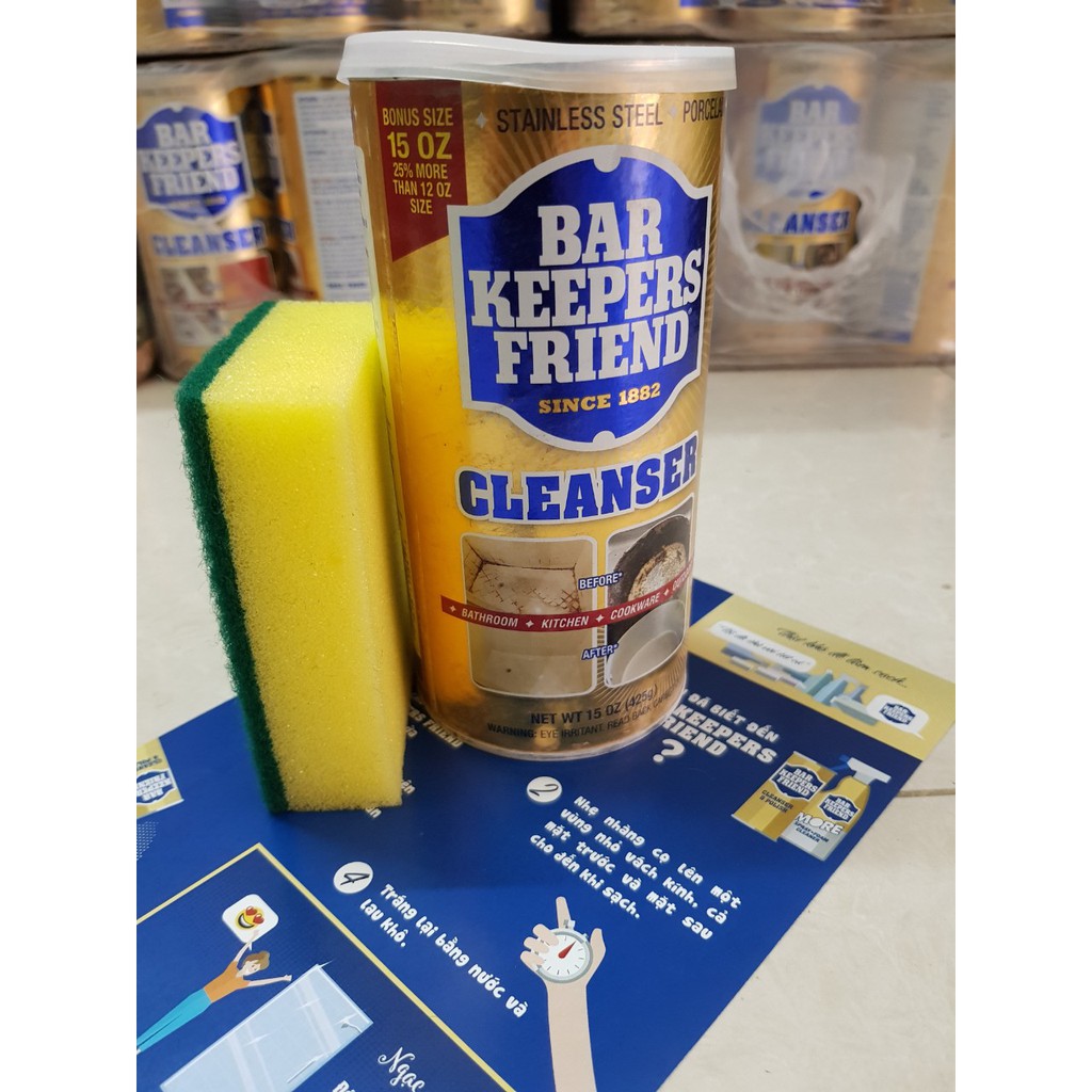 Bột tẩy đa năng vách kính, vòi tắm. inox BAR KEEPERS FRIEND BKF