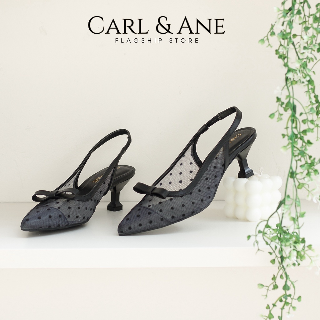 Carl & Ane - Giày cao gót mũi nhọn phối dây lưới thời trang công sở 2022 cao 5cm màu đen - CL030