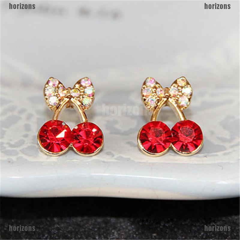 Khuyên Tai Hình Quả Cherry Đính Đá Dễ Thương Cho Nữ
