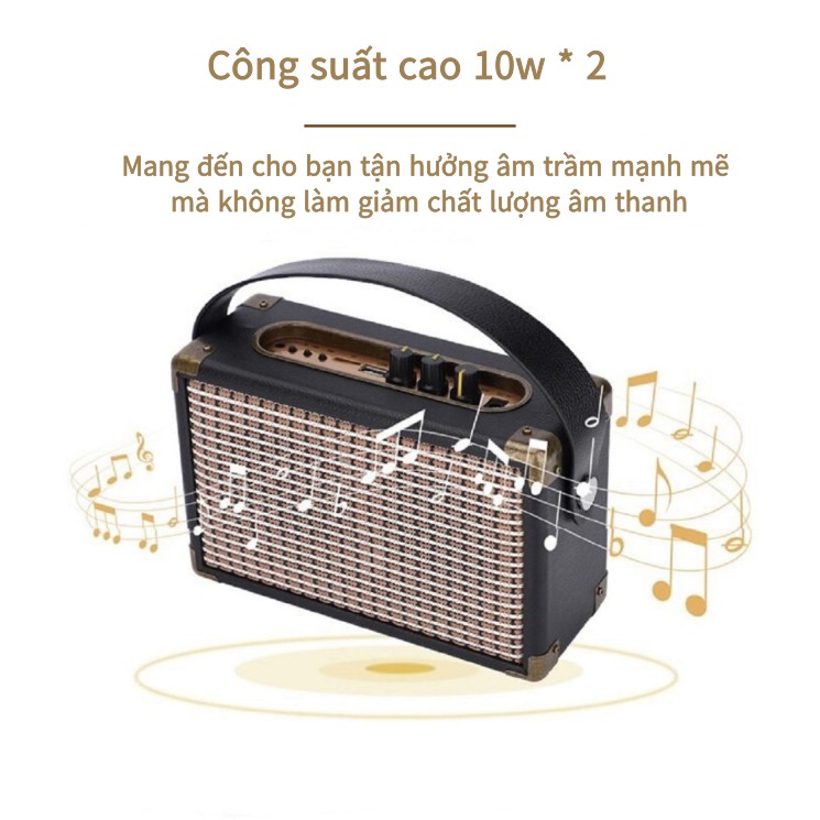 Loa Bluetooth Không Dây Mini Cổ Điển, Thiết Kế Da Công Suất Lớn 10W * 2, Loa Gỗ Di Động Ngoài Trời Giá Rẻ