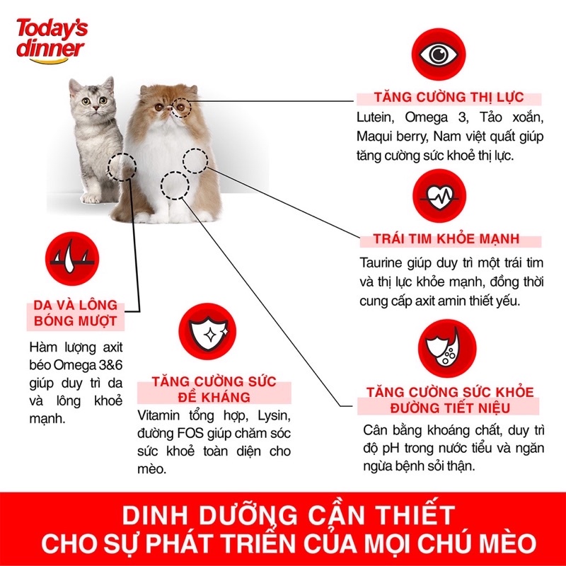 Thức ăn cho mèo mọi lứa tuổi Today’s Dinner 5kg kích thích vị giác, giảm mùi hôi phân