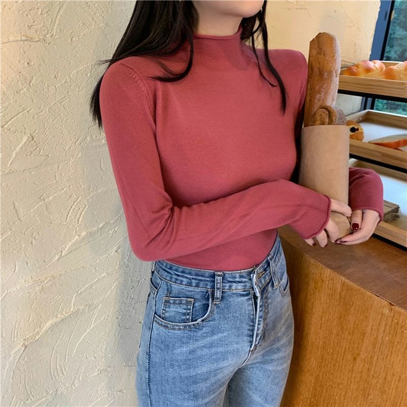 Áo Sweater Dệt Kim Cổ Cao Dáng Ôm Hàng Quảng Châu Loại 1 Thời Trang Thu Đông Cho Nữ Áo Giữ Nhiệt Nhiều Màu Sắc