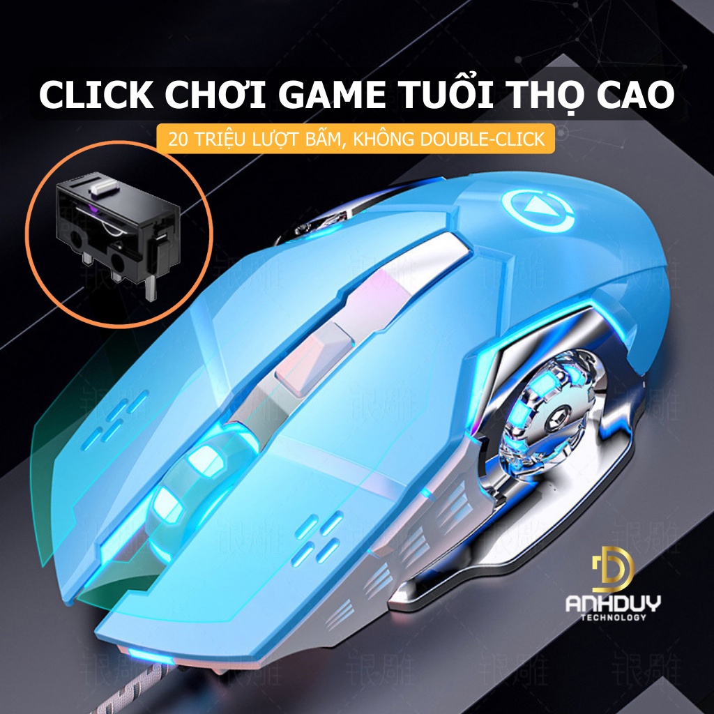 Chuột có dây gaming Yindiao G15 3600 DPI cực nhanh Led 7 màu bề mặt phủ sơn bóng dây bọc dù chuyên chuột chơi game