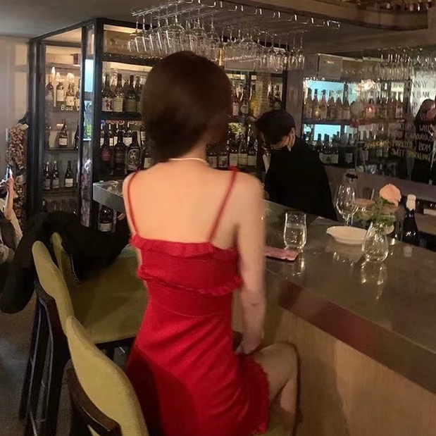 QADCOL  Đầm Hai Dây Dệt Kim Dáng Ôm Thời Trang Cho Nữ