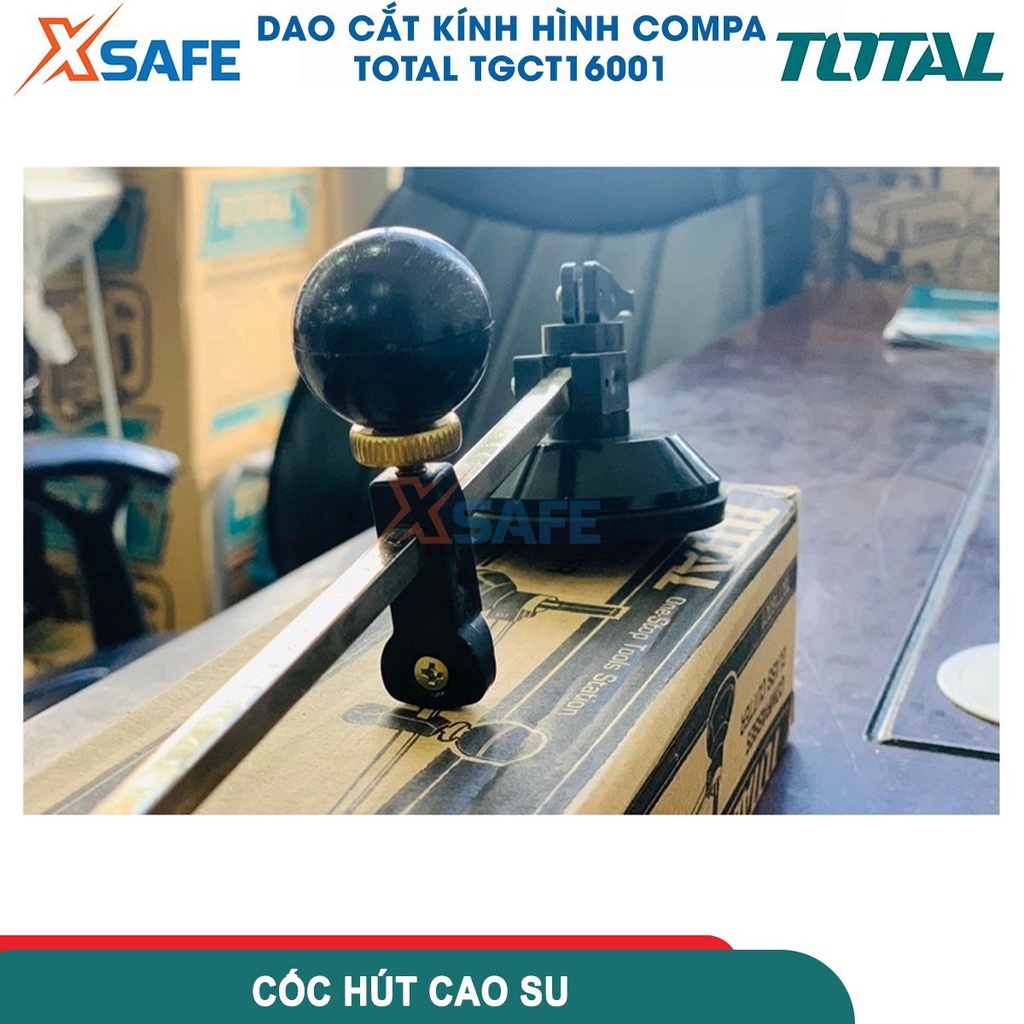Dao cắt kiếng hình compa 600mm TOTAL TGCT16001, lưỡi dao YG6X, cốc hút cao su, thước đo kim loại - chính hãng