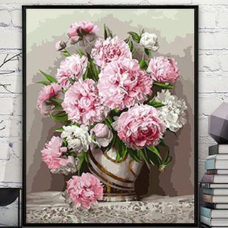 (Loại khung dày 2.5cm) Tranh sơn dầu số hóa tổng hợp các mẫu hoa mẫu Đơn đã căng khung và đầy đủ phụ kiện, phủ bóng