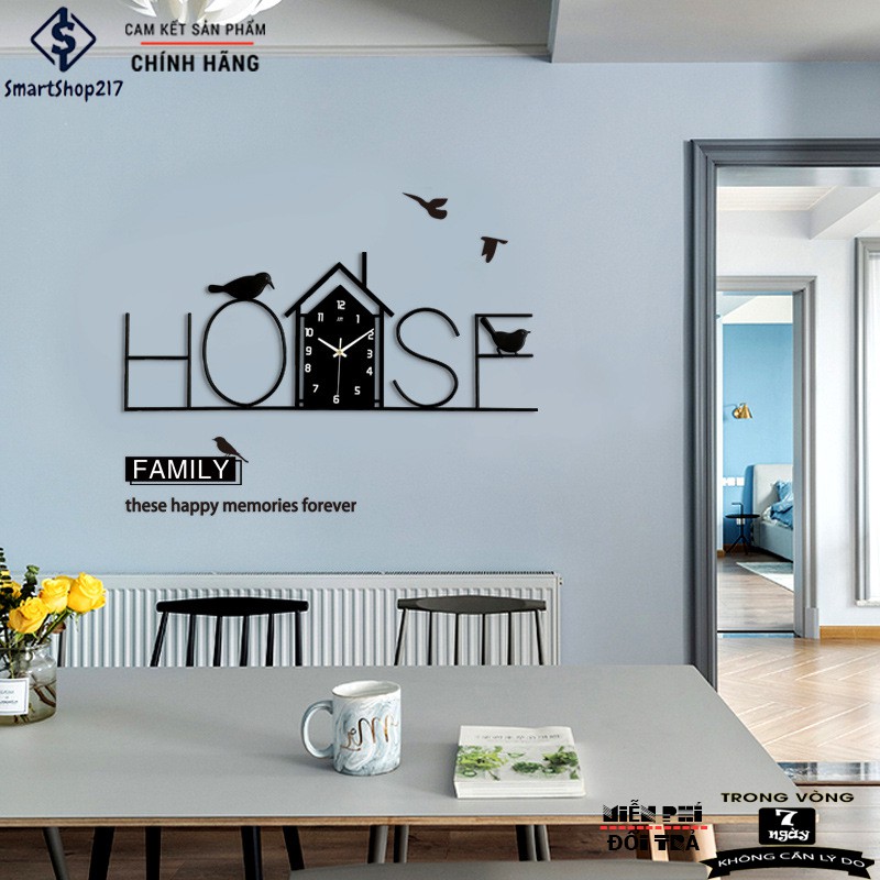 [DH-012] Đồng Hồ Treo Tường Hình Ngôi Nhà (Tặng Decal trang trí + Bộ Kim dự phòng + Đinh treo chống hỏng tường)