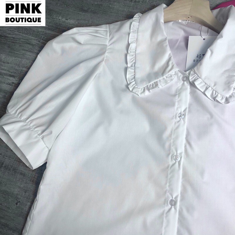 Áo Sơ Mi Trắng Nữ Đẹp Áo Kiểu Form Rộng Tay Ngắn Phồng Cổ Đức BèoThiết Kế PINK BOUTIQUE