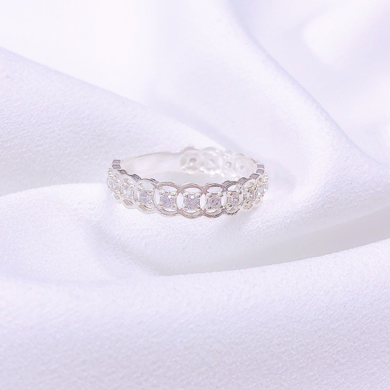 Nhẫn kim tiền nữ Bibi bạc chuẩn gắn đá nhỏ quanh nhẫn - Trang sức bạc cao cấp