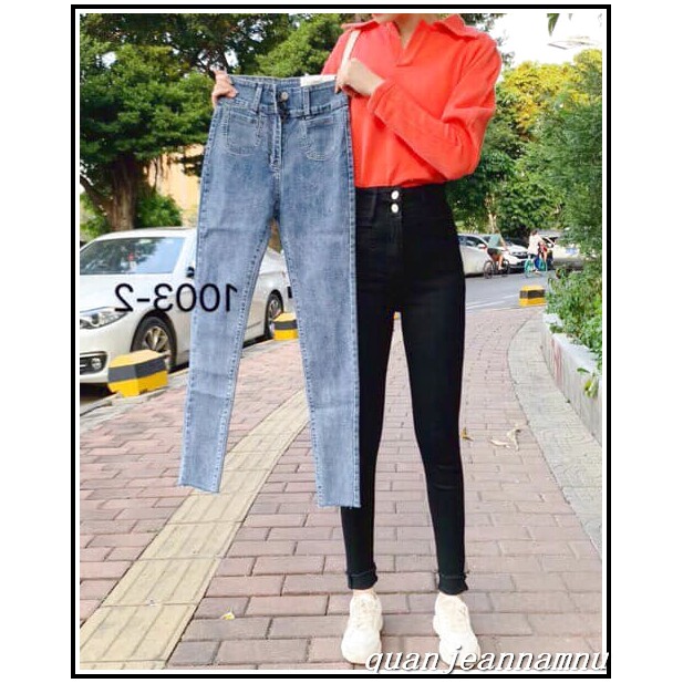 Quần jean nữ 2 TÚI KIỂU + 2 CÚC lưng siêu cao (ĐEN + XANH) 01/115-M6