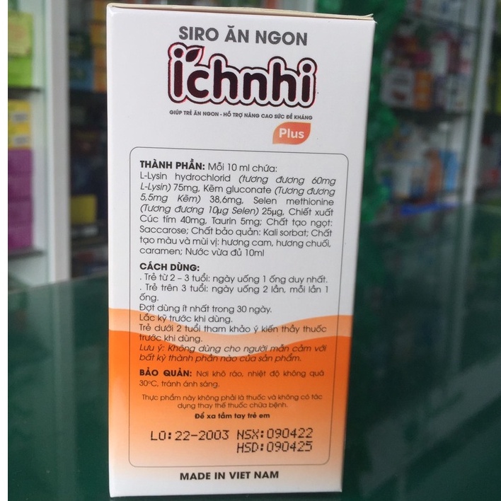 Siro Ăn Ngon Ích Nhi plus - Hỗ Trợ giúp trẻ thèm ăn tự nhiên, ăn ngon miệng, tăng cường hấp thu dưỡng chất 20 ống