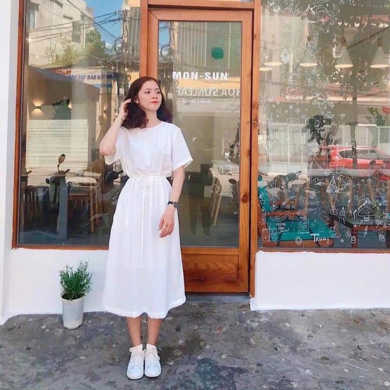 Váy Suông - Đầm Suông From Rộng Thắt Eo Chất Cotton Co Dãn