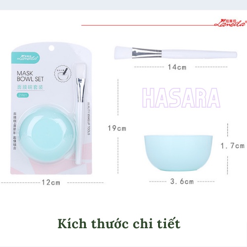 Dụng cụ đắp mặt nạ Lameila gồm bát trộn bột đắt mặt nạ và cọ quét mặt lông mềm HD0826 - Hasara