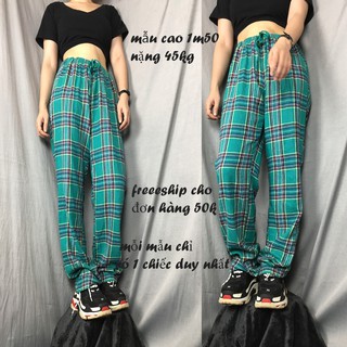 Quần kẻ caro ống rộng dài bigsize dây rút,Quần ống rộng lưng thun cạp chun kẻ sọc caro nhiều màu đỏ xanh
