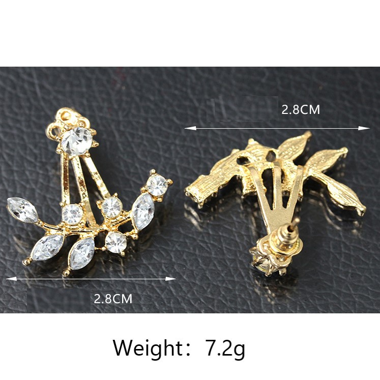 Bông Tai Hình Cành Lá Đính Đá Zircon Thời Trang Hàn Quốc