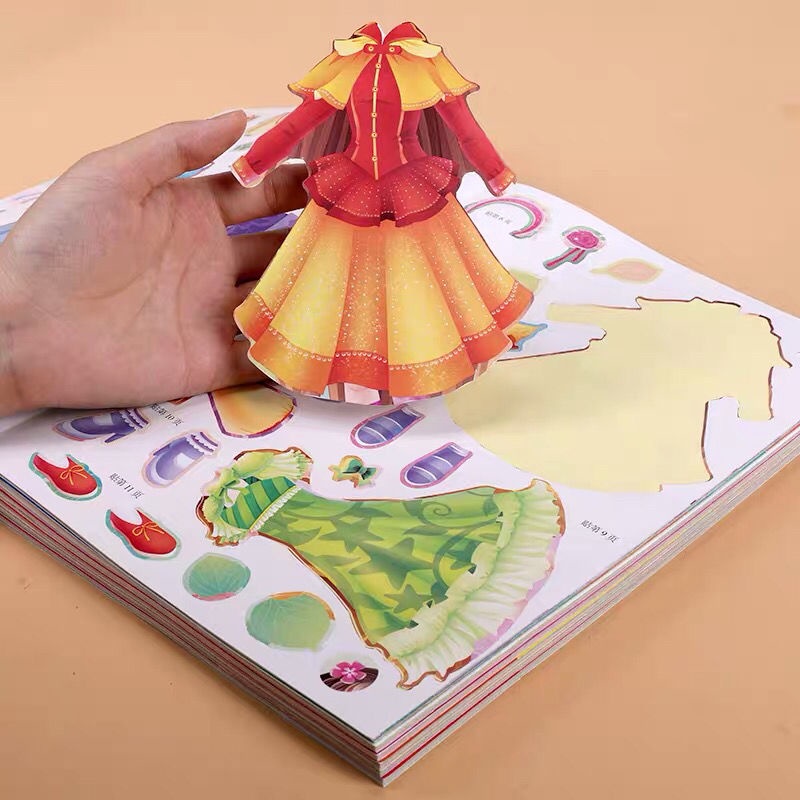 Sách Hình Dán Công Chúa Mặc Đầm Ba Chiều Kích Thước Lớn Cải Thiện Sự Tập Trung Giáo Dục Sớm Cho Bé Gái 0-6 Tuổi