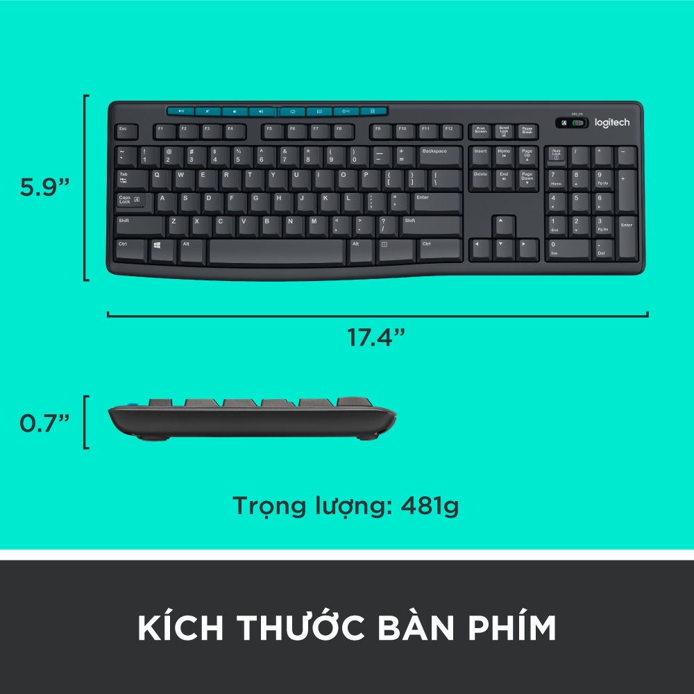 [Mã ELLOGIWL5 giảm 10% đơn 500K] Combo chuột phím không dây Logitech MK275 - Phím media &amp; viền chuột nổi bật, 1 đầu USB