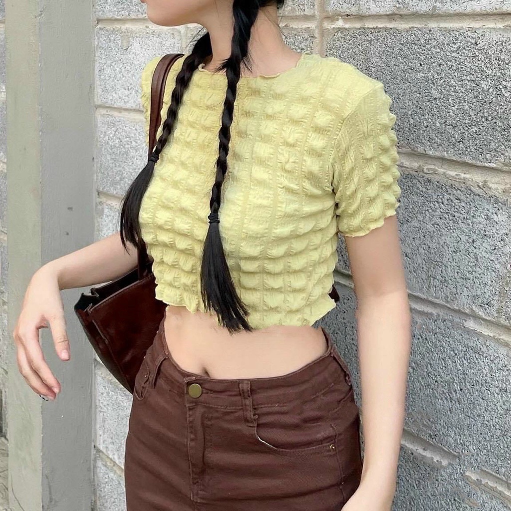 Áo phông xốp trơn croptop cộc tay trơn 3 màu siêu xinh, Áo thun nữ chất xốp kiểu dáng trẻ trung rẻ đẹp