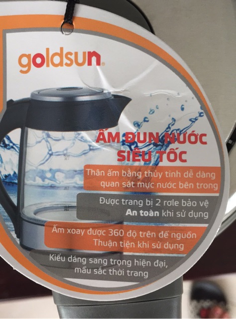 Ấm đun nước siêu tốc Goldsun  EK-GF1852 .Shop cam kết hàng chính hãng bảo hành 12 tháng