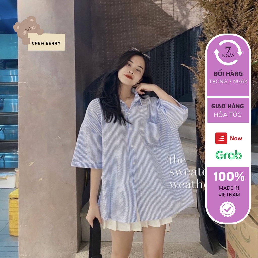Áo sơ mi Hàn Quốc dáng rộng kẻ sọc nhiều màu Ulzzang  - Ảnh thật