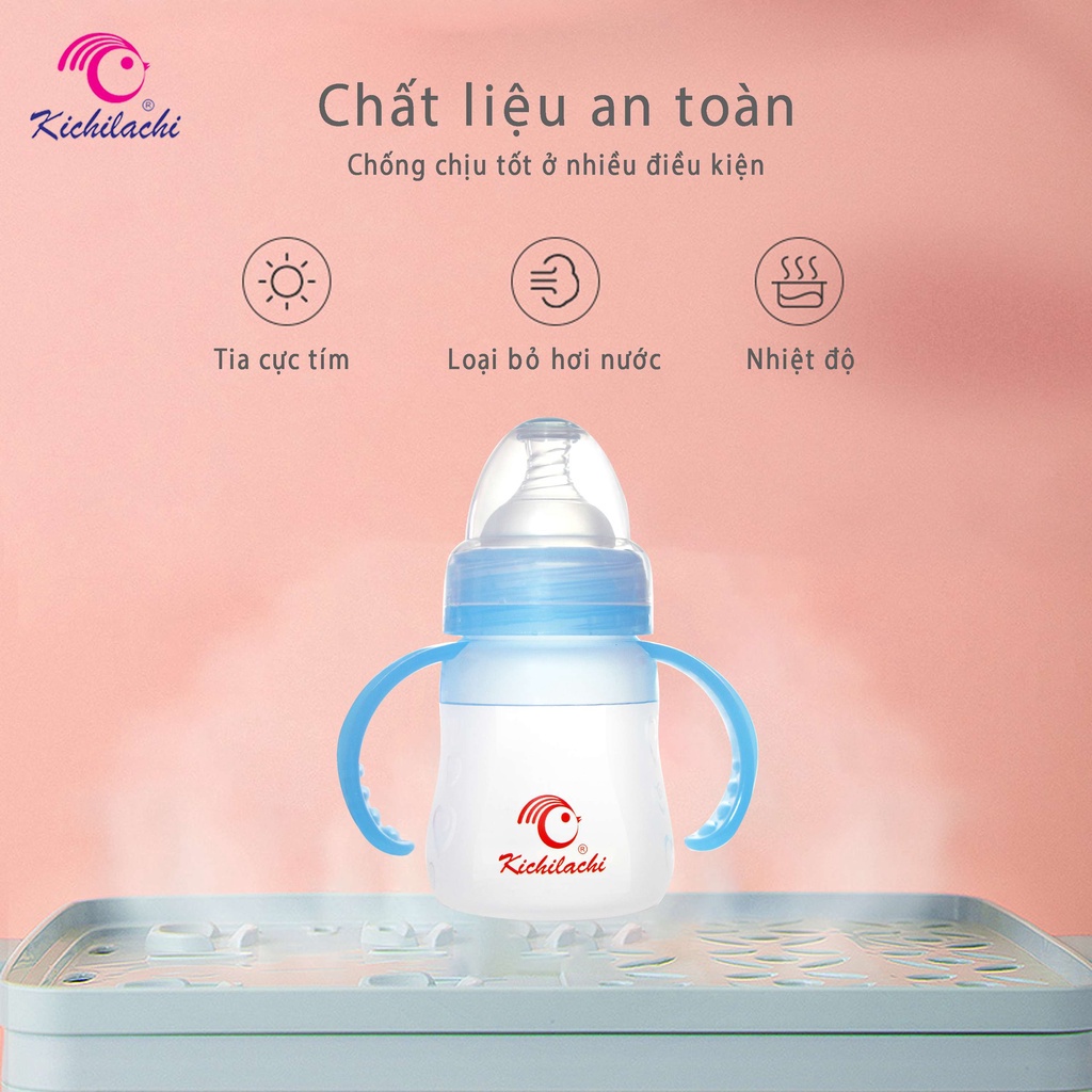 Bình sữa tráng bạc silicone cổ rộng Kichilachi có van chống sặc kèm núm ti siêu mềm 150ml GTT store