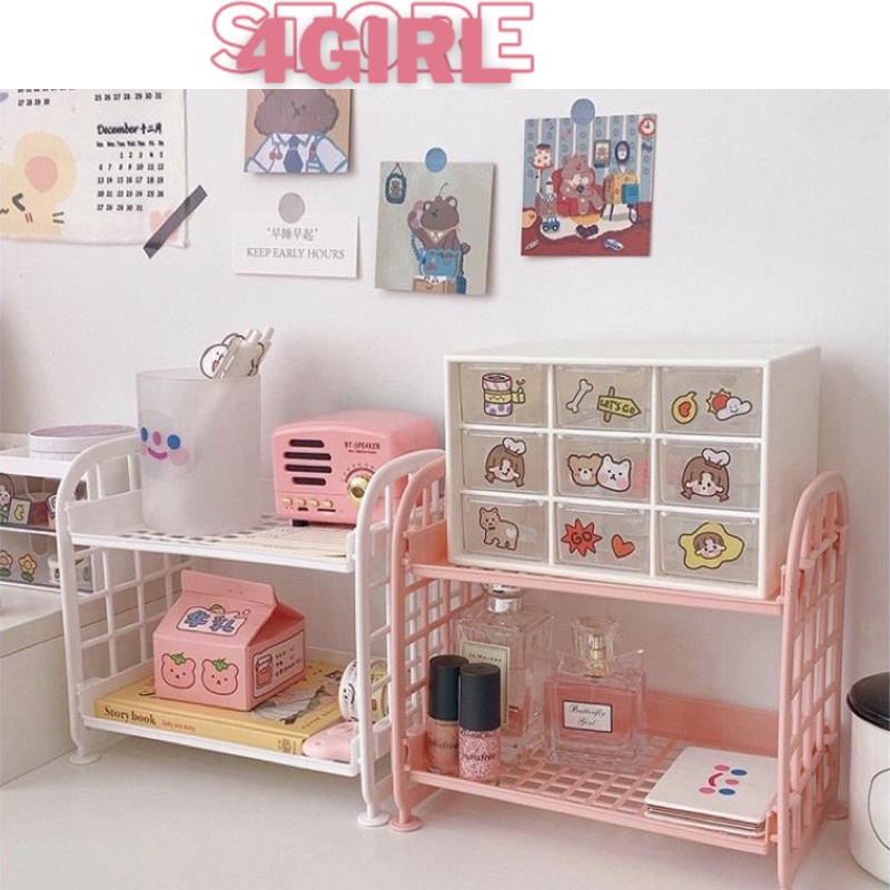 Kệ nhựa mini 2 tầng đựng đồ tiện dụng siêu xinh