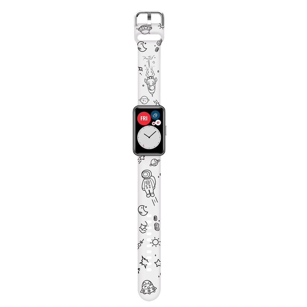 Dây đeo silicone thoáng khí in họa tiết hoạt hình dễ thương cho đồng hồ thông minh Huawei Watch Fit