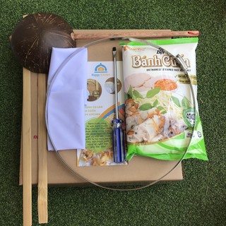 Set Khung Vải Bánh Cuốn, Bộ Dụng Cụ Làm Bánh Cuốn Happy Kitchen (đầy đủ, có gáo dừa)