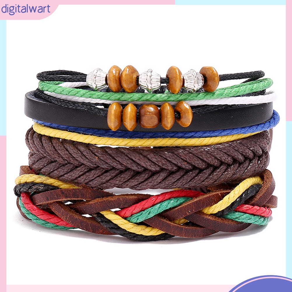 Set 3 Vòng Đeo Tay Chất Liệu Da Nhân Tạo Phong Cách Retro Cho Nam