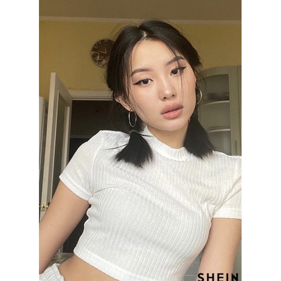 Áo croptop nữ ngắn tay thun gân SHEIN Aimee closet