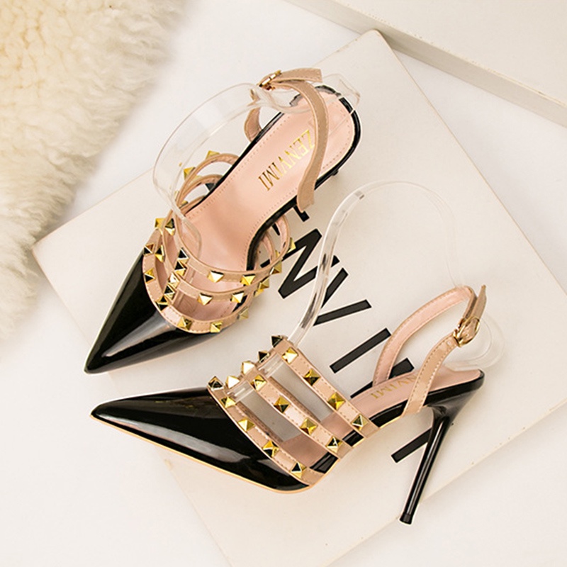 IELGY Giày cao gót mũi nhọn hở ngón size 34-39