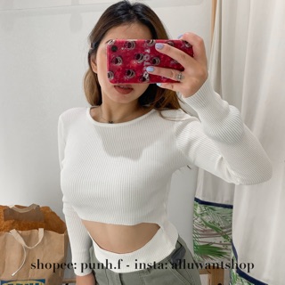 Áo len tay dài cutout eo freesize