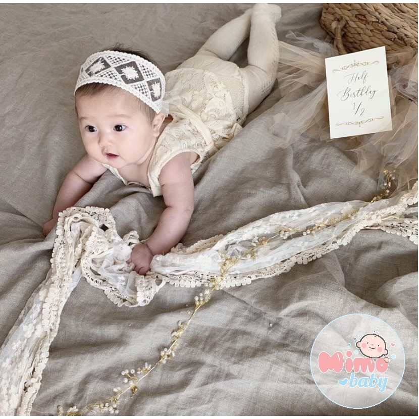 Băng đô bé gái - Mẫu ren trắng kiểu tiểu thư Mimo baby BD28