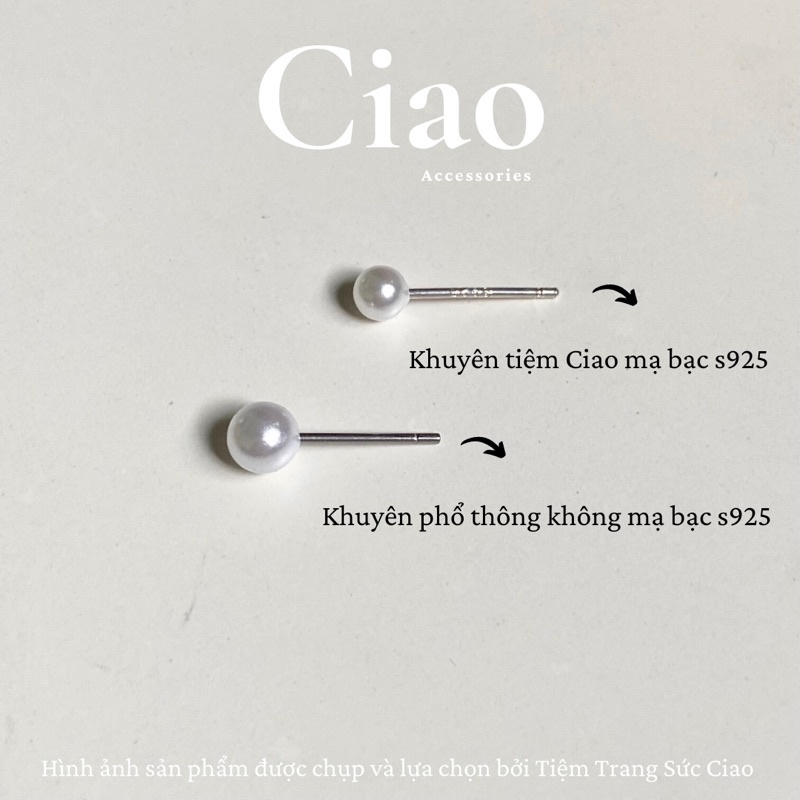 Khuyên tai/ Bông tai mạ bạc S925 thiết kế đính hạt ngọc đơn giản Tiny Pearl Ciao