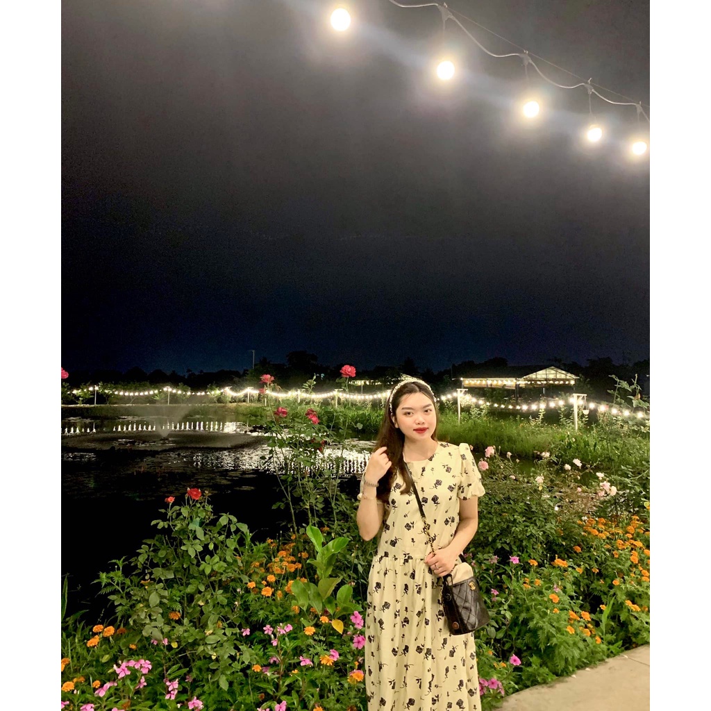 Đầm babydoll hoa nhí tay bồng, váy hoa dáng dài