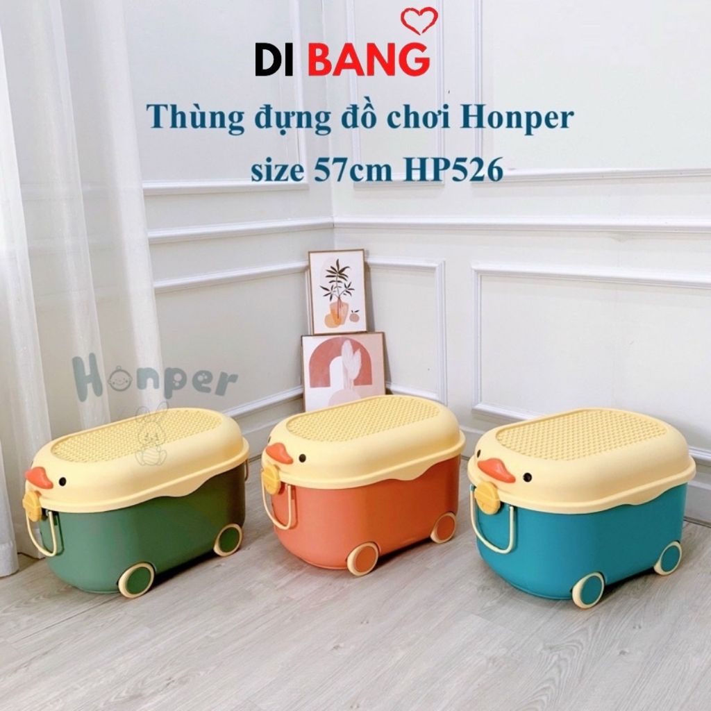 Thùng đựng đồ chơi cho bé hình con vịt có bánh xe, tay cầm nắp thùng xếp lego đựng quần áo, sách vở HONPER SIZE LỚN