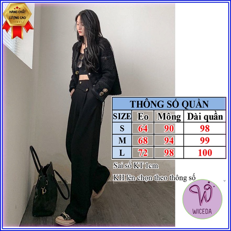 Quần ống suông nữ cạp cao ống rộng Wiceda , quần dài 2 màu đen kem cạp phối phong cách trẻ trung năng động mặc đi chơi .