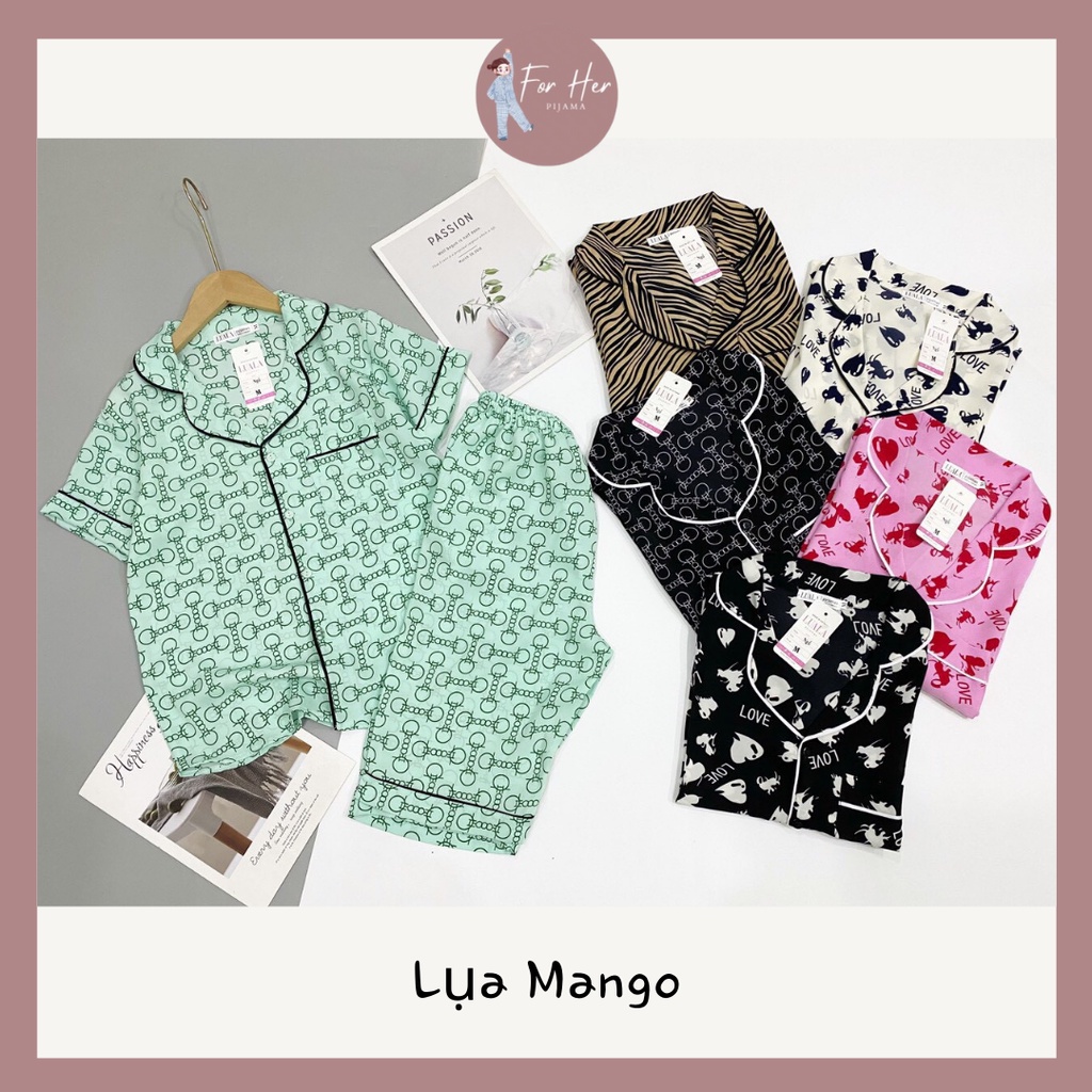 Bộ Mặc Nhà Pizama Cộc Lửng Pịama Lụa Mango Siêu Xinh