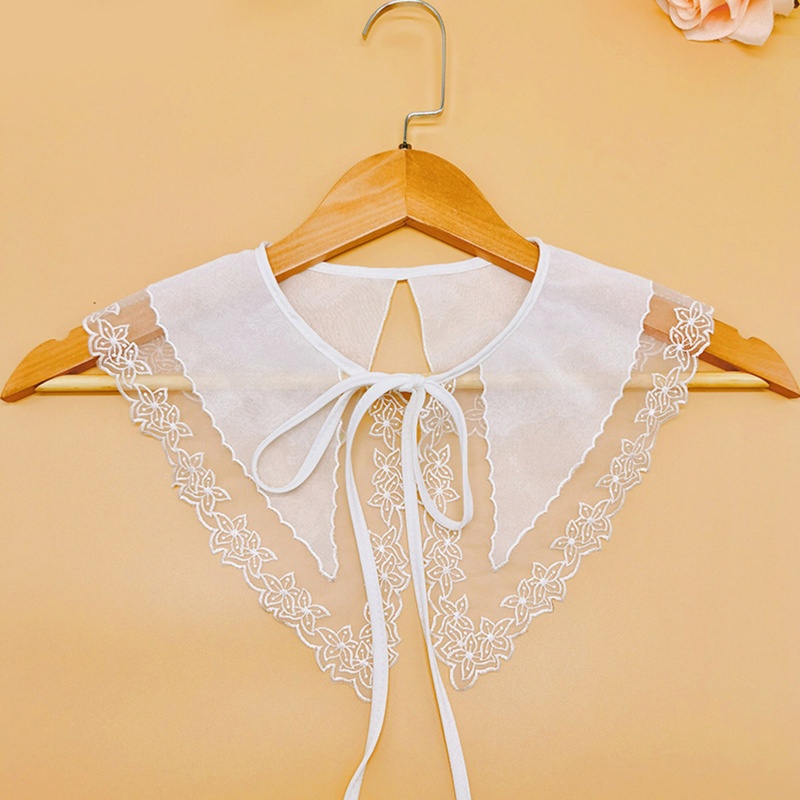 Khăn Choàng Cổ Chiffon Màu Trắng Thêu Hoa Có Thể Tháo Rời Cho Nữ