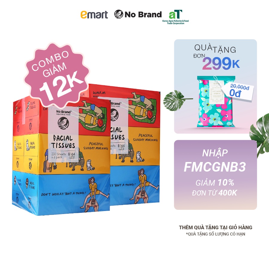 Combo 6 Khăn Giấy Hộp Họa Tiết Năng Động No Brand 230 Miếng (Giao Màu Ngẫu Nhiên) - Emart VN