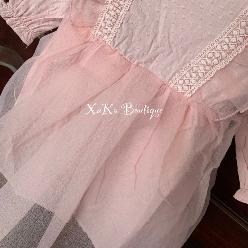 Váy công chúa bé gái màu hồng pha ren [Jennybebe] Váy sinh nhật màu hồng bé gái| Váy suit bé gái [ảnh thật shop chụp]