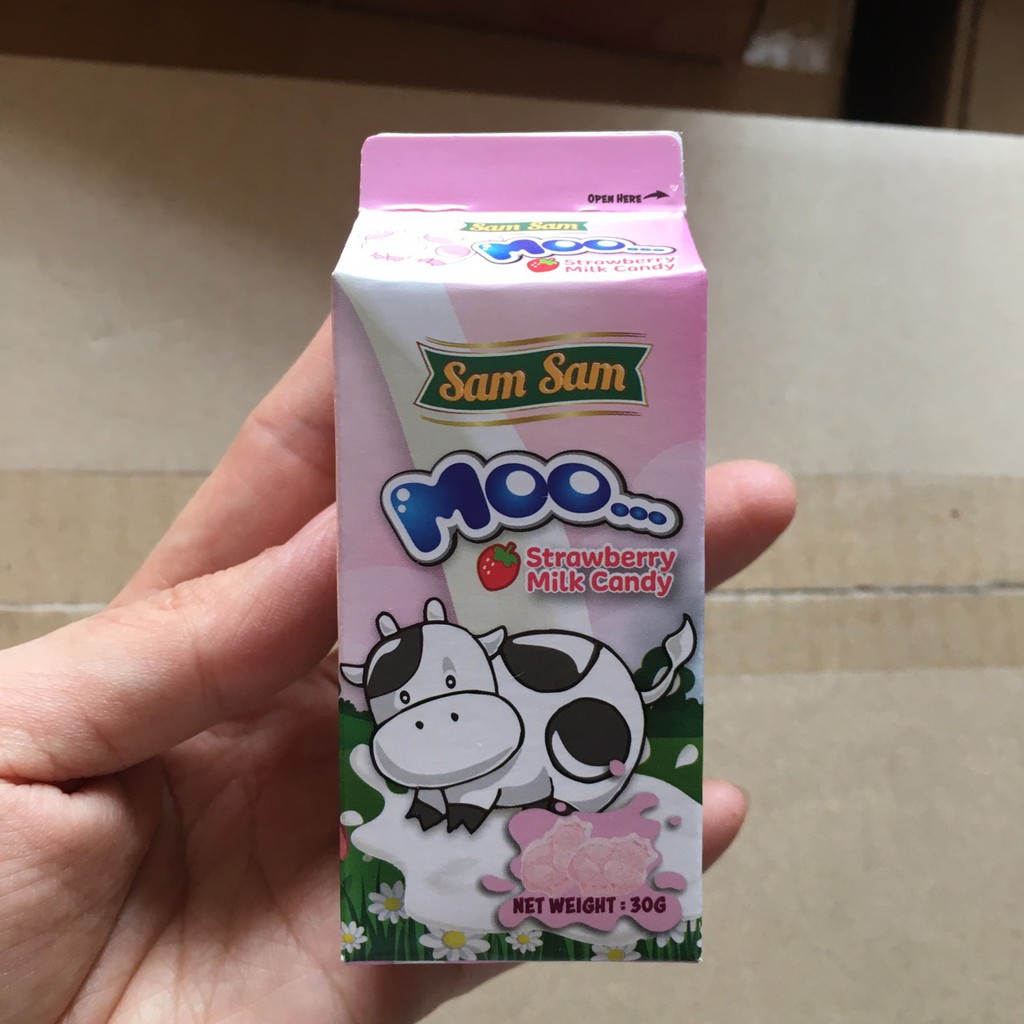 [2 vị] Kẹo sữa bò cô đặc Moo Sam Sam Malaysia 30g (vị sữa bò & vị dâu)