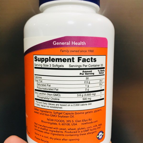 Viên Chống Tắc Tia Sữa Now Lecithin 1200mg Hạ Cholesterol Xấu Mầm Đậu Nành - USA (100 Viên)