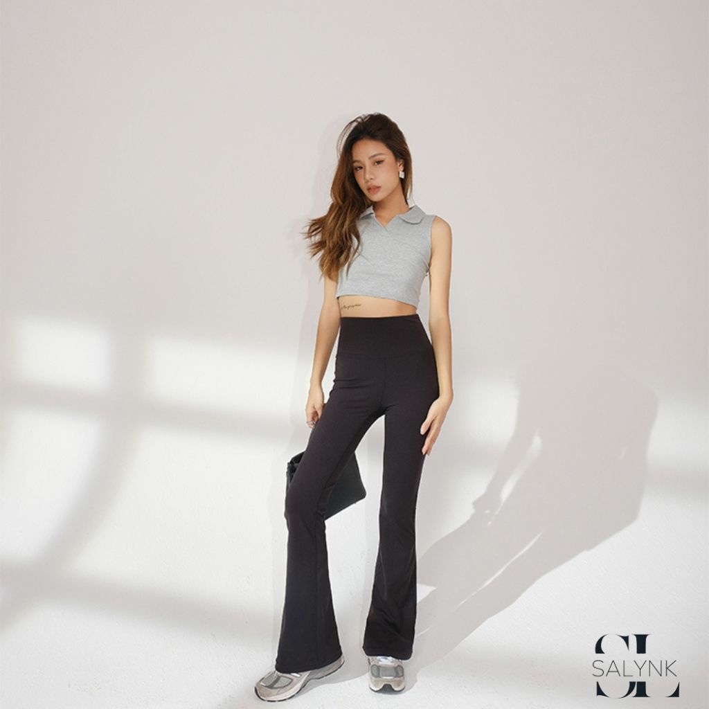 Quần Ống Loe Nữ SALYNK Cạp Cao Dáng Dài, Quần Legging Nữ Ôm Ống Loe Nên From Xinh Tôn Dáng