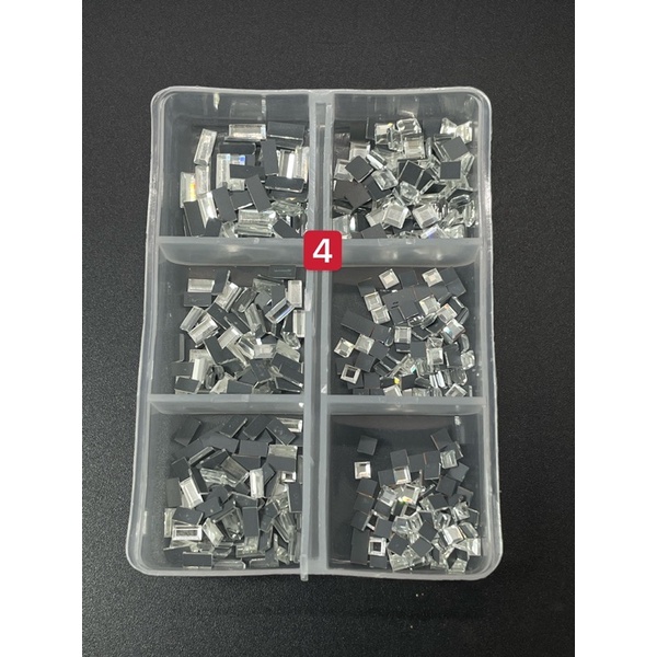 Phụ kiện đá chân keo trắng và ab mix hình hộp 6 ô