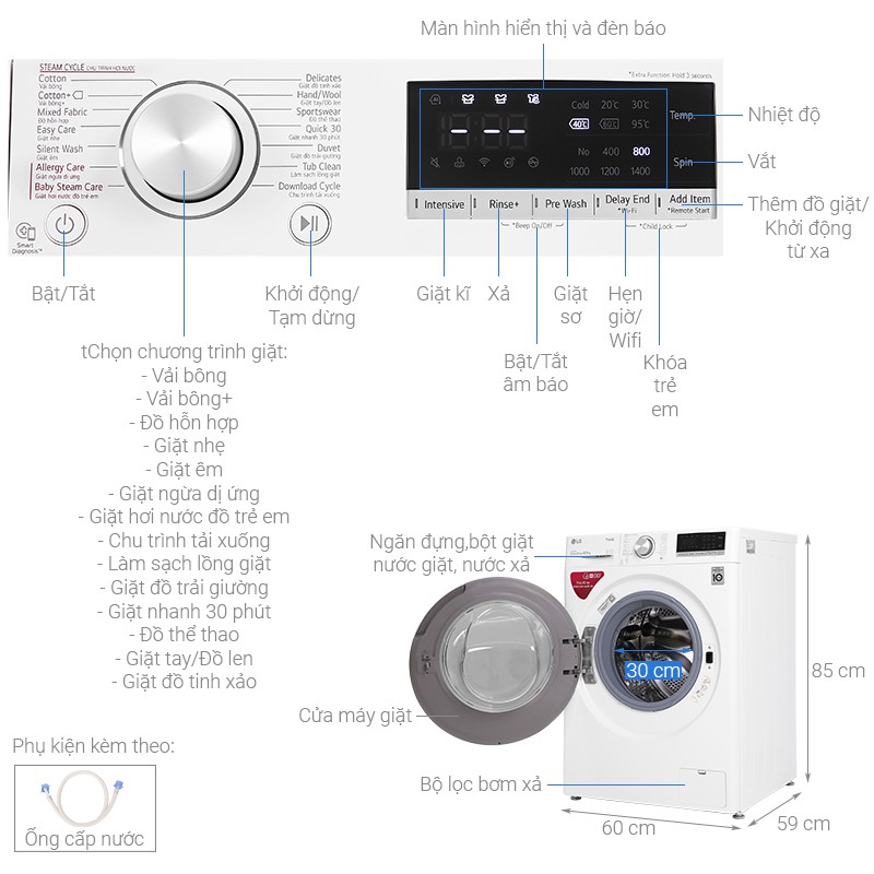 Máy giặt LG Inverter 9 kg FV1408S2W  - Hàng trưng bày ( chỉ bán HCM )