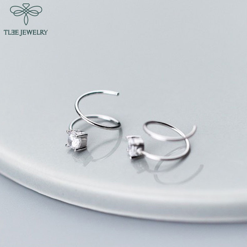 Bông tai bạc nữ TLEE mẫu xoắn nụ đá cong cá tính TleeJewelry B0344