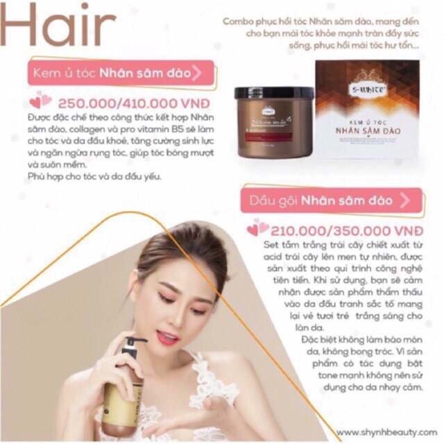 Combo dầu gội + ủ nhân sâm đào Swhite